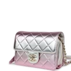 Chanel Mini Flap Bag Pink And Silver Metallic Lambskin Light Gold Hardware -Online Bag Store C FN 231228 3 03