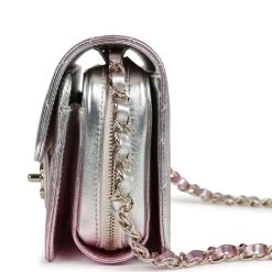 Chanel Mini Flap Bag Pink And Silver Metallic Lambskin Light Gold Hardware -Online Bag Store C FN 231228 3 05