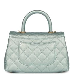 Chanel Small Coco Handle Flap Bag Light Blue Iridescent Caviar Aged Gold Hardware -Online Bag Store C FN 240104 2 KN 05