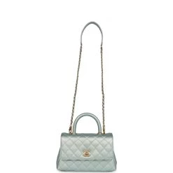 Chanel Small Coco Handle Flap Bag Light Blue Iridescent Caviar Aged Gold Hardware -Online Bag Store C FN 240104 2 KN 07