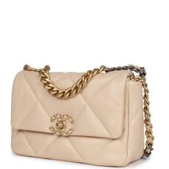 Chanel Medium 19 Flap Light Beige Lambskin Mixed Metal Hardware 16 Chanel Medium 19 Flap Light Beige Lambskin Mixed Metal Hardware -Online Bag Store C FN 240112 1 03