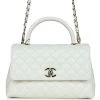 Chanel Medium Coco Handle Flap Bag White Caviar Light Gold Hardware -Online Bag Store C FN 240116 1 01