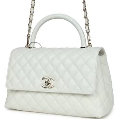Chanel Medium Coco Handle Flap Bag White Caviar Light Gold Hardware -Online Bag Store C FN 240116 1 03