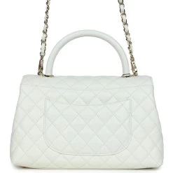 Chanel Medium Coco Handle Flap Bag White Caviar Light Gold Hardware -Online Bag Store C FN 240116 1 05