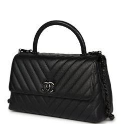 Chanel Medium Coco Top Handle So Black Chevron Caviar Black Hardware -Online Bag Store C FN 240125 1 AC 03