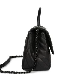 Chanel Medium Coco Top Handle So Black Chevron Caviar Black Hardware -Online Bag Store C FN 240125 1 AC 04