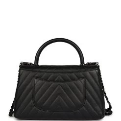 Chanel Medium Coco Top Handle So Black Chevron Caviar Black Hardware -Online Bag Store C FN 240125 1 AC 05