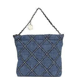 Chanel Small 22 Bag Blue Stitched Denim Silver Hardware -Online Bag Store C FN 240126 1 05