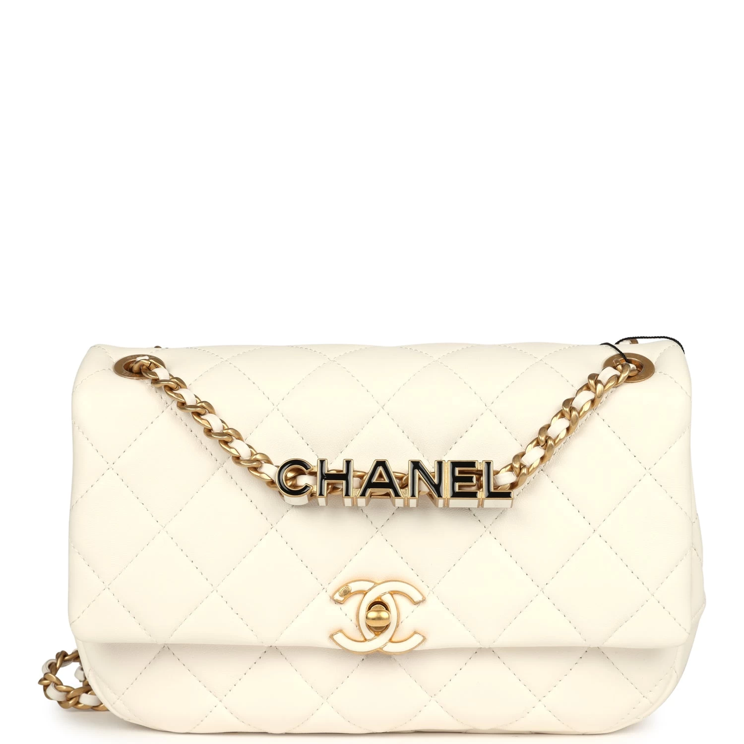 Chanel Small CC Flap Bag White Lambskin Antique Gold Hardware 3 Chanel Small CC Flap Bag White Lambskin Antique Gold Hardware