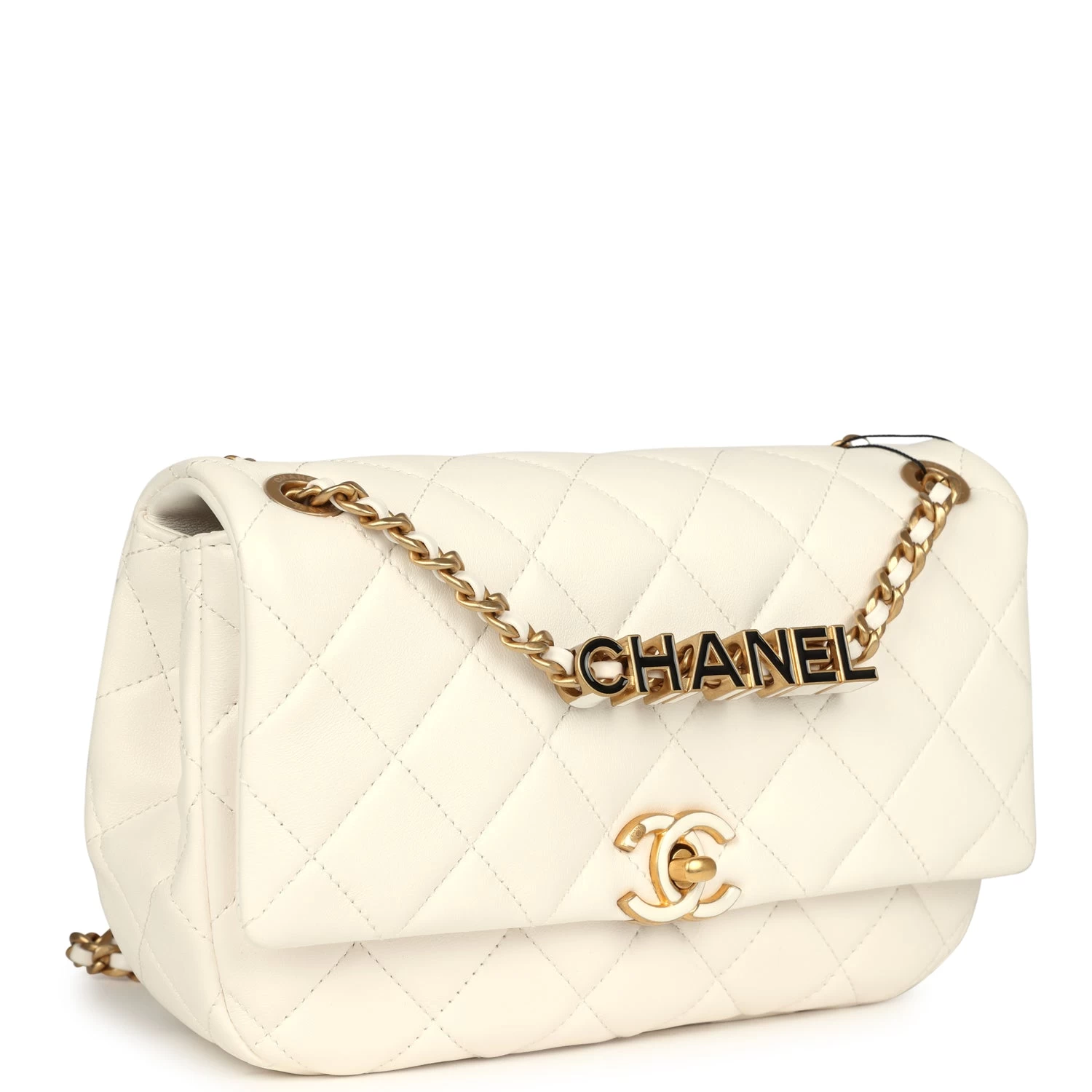 Chanel Small CC Flap Bag White Lambskin Antique Gold Hardware 4 Chanel Small CC Flap Bag White Lambskin Antique Gold Hardware - Image 2