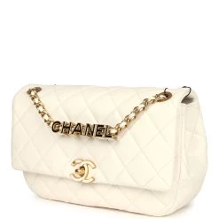 Chanel Small CC Flap Bag White Lambskin Antique Gold Hardware 18 Chanel Small CC Flap Bag White Lambskin Antique Gold Hardware -Online Bag Store C FN 240126 3 03