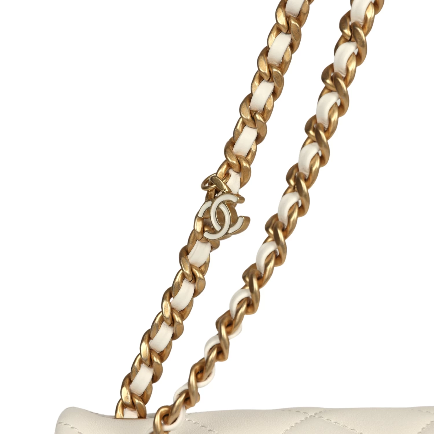 Chanel Small CC Flap Bag White Lambskin Antique Gold Hardware 11 Chanel Small CC Flap Bag White Lambskin Antique Gold Hardware - Image 9