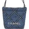 Chanel Mini 22 Bag Blue Stitched Denim Silver Hardware -Online Bag Store C FN 240126 4 01