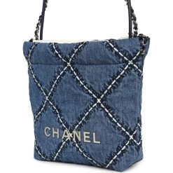Chanel Mini 22 Bag Blue Stitched Denim Silver Hardware -Online Bag Store C FN 240126 4 03