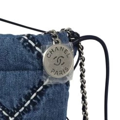 Chanel Mini 22 Bag Blue Stitched Denim Silver Hardware -Online Bag Store C FN 240126 4 08