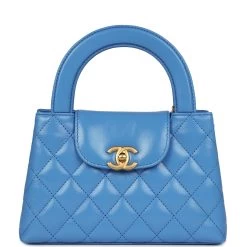 Chanel Small Kelly Shopper Blue Shiny Aged Calfskin Brushed Gold Hardware