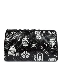 Chanel Small Airline Cosmetic Pouch Black And White Nylon Silver Hardware