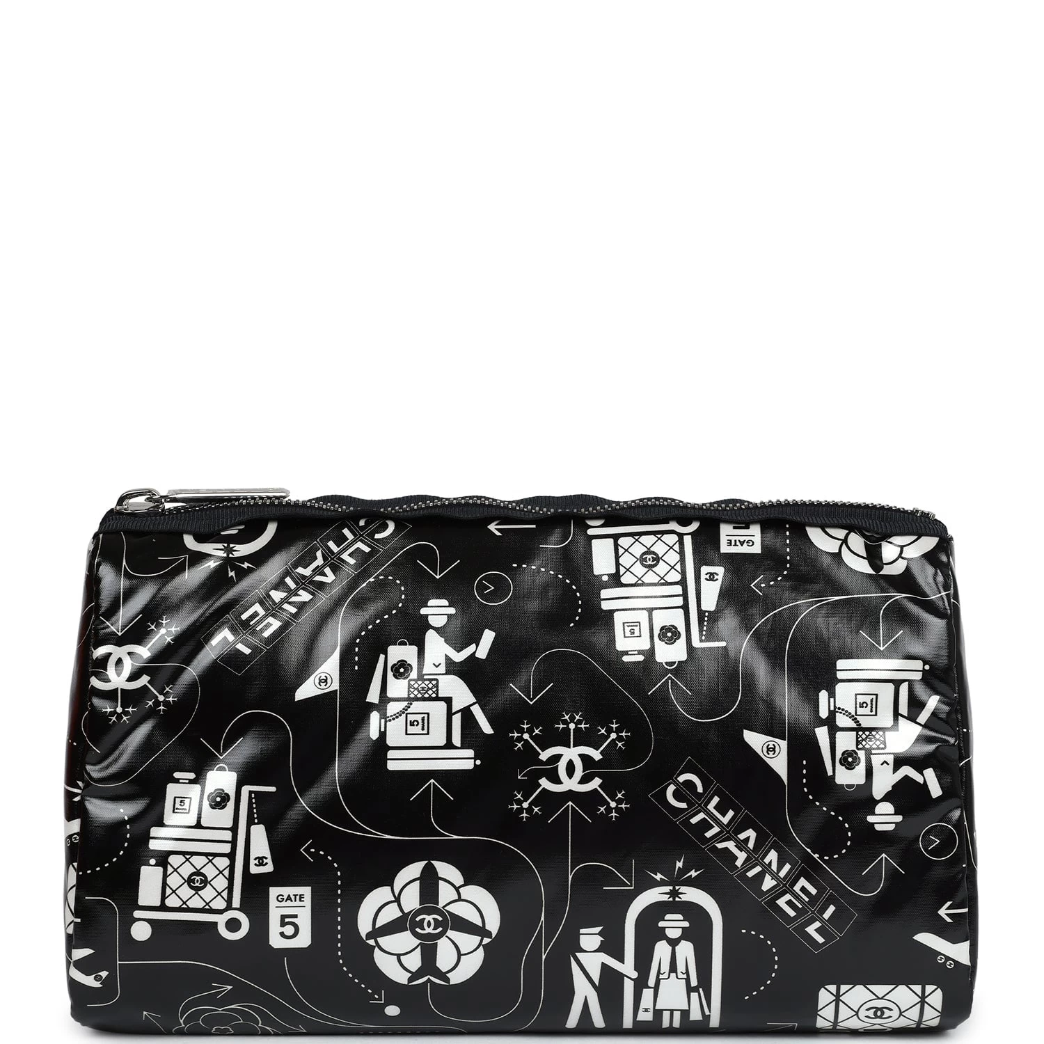 Chanel Small Airline Cosmetic Pouch Black And White Nylon Silver Hardware 3 Chanel Small Airline Cosmetic Pouch Black And White Nylon Silver Hardware