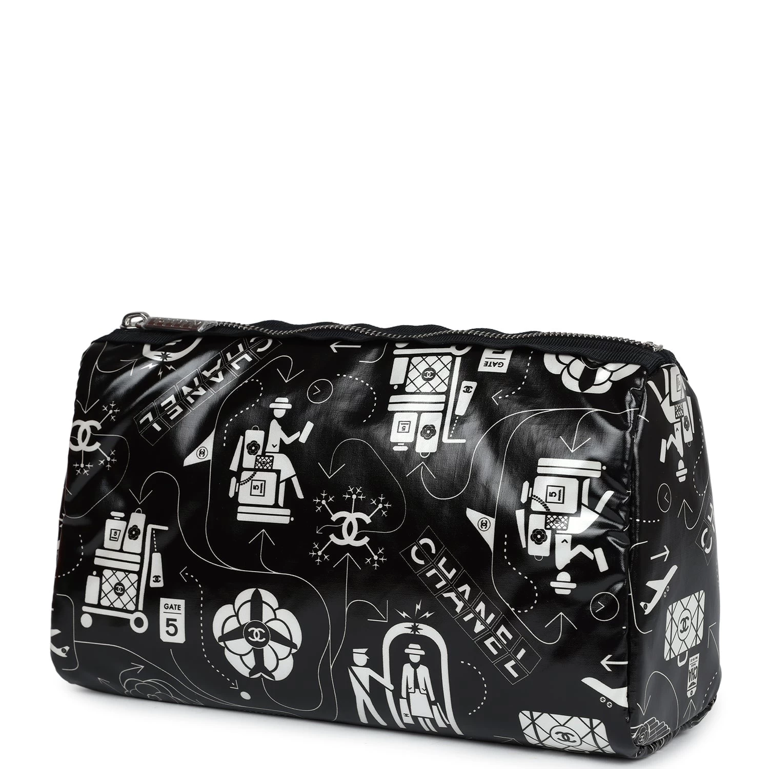 Chanel Small Airline Cosmetic Pouch Black And White Nylon Silver Hardware 7 Chanel Small Airline Cosmetic Pouch Black And White Nylon Silver Hardware - Image 5