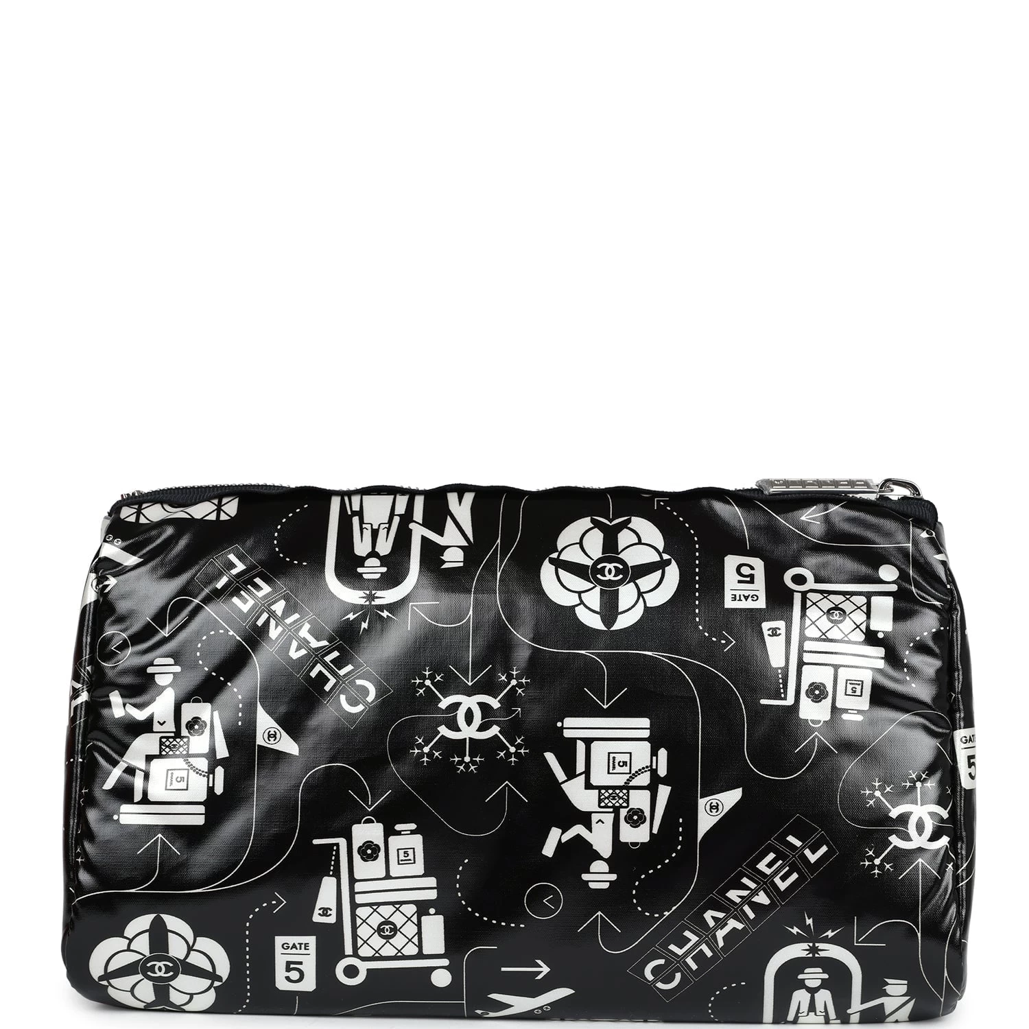 Chanel Small Airline Cosmetic Pouch Black And White Nylon Silver Hardware 6 Chanel Small Airline Cosmetic Pouch Black And White Nylon Silver Hardware - Image 4