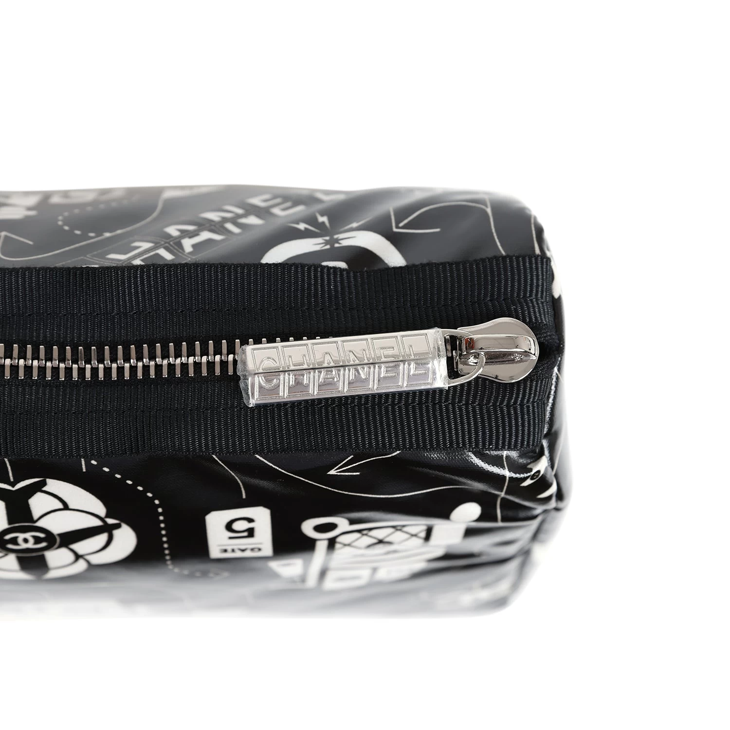 Chanel Small Airline Cosmetic Pouch Black And White Nylon Silver Hardware 10 Chanel Small Airline Cosmetic Pouch Black And White Nylon Silver Hardware - Image 8