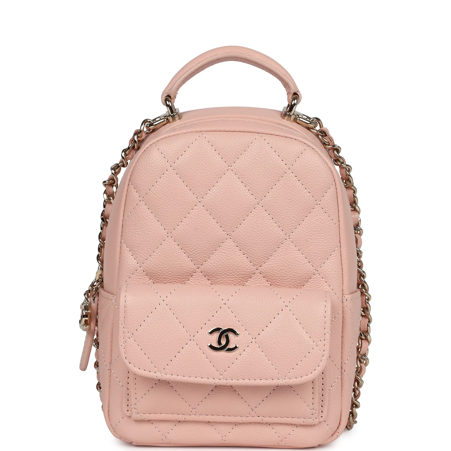 Chanel Mini Phone Holder Backpack With Chain Light Pink Caviar Light Gold Hardware 3 Chanel Mini Phone Holder Backpack With Chain Light Pink Caviar Light Gold Hardware