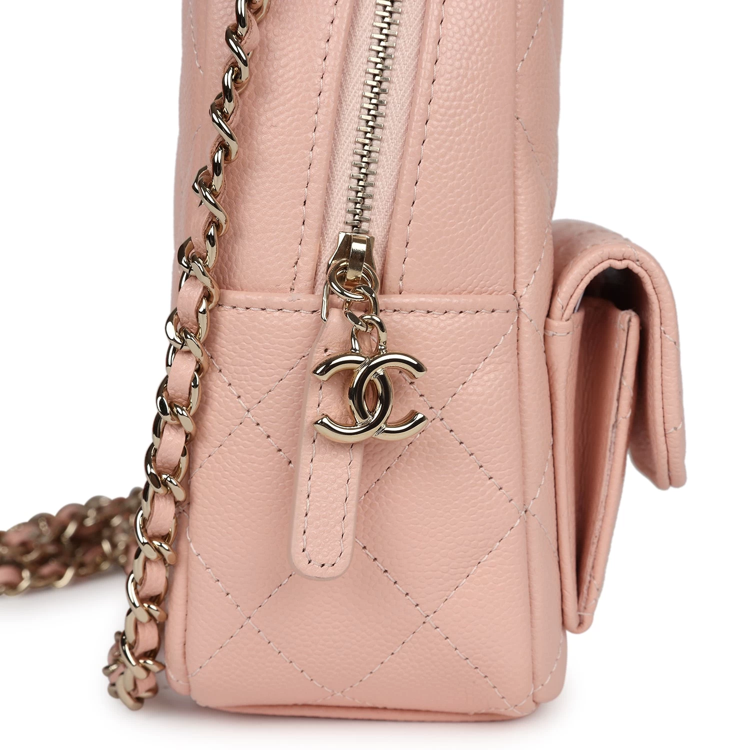 Chanel Mini Phone Holder Backpack With Chain Light Pink Caviar Light Gold Hardware 6 Chanel Mini Phone Holder Backpack With Chain Light Pink Caviar Light Gold Hardware - Image 4
