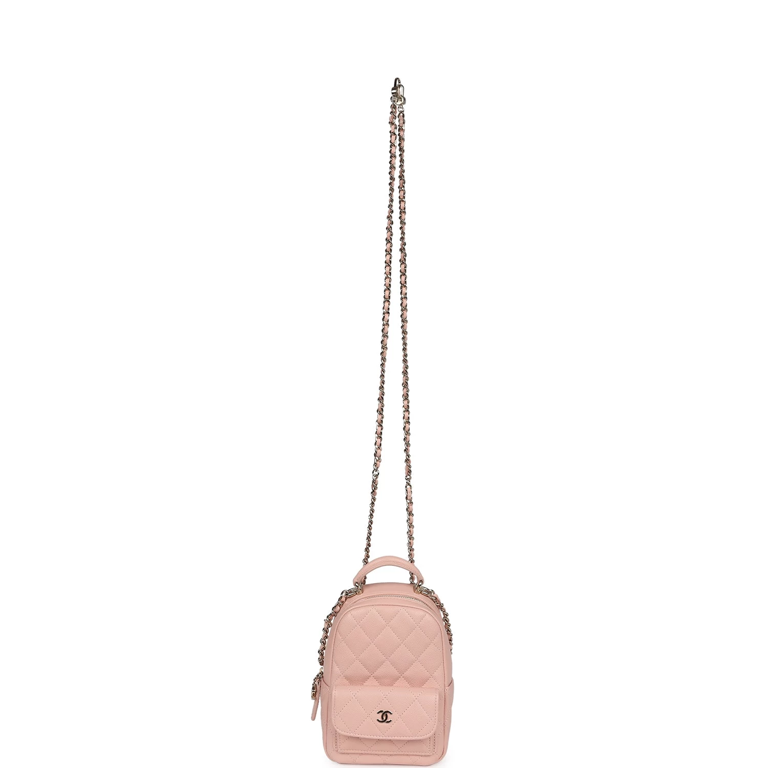 Chanel Mini Phone Holder Backpack With Chain Light Pink Caviar Light Gold Hardware 10 Chanel Mini Phone Holder Backpack With Chain Light Pink Caviar Light Gold Hardware - Image 8