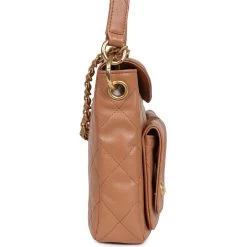Chanel Double Pocket Hobo Bag Caramel Shiny Calfskin Brushed Gold Hardware -Online Bag Store C FN 240216 5 05
