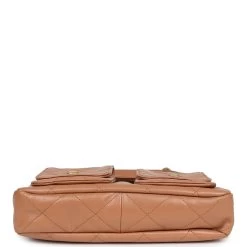 Chanel Double Pocket Hobo Bag Caramel Shiny Calfskin Brushed Gold Hardware -Online Bag Store C FN 240216 5 08