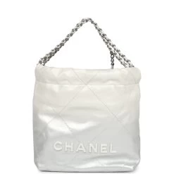 Chanel Mini 22 Hobo White And Silver Ombre Metallic Calfskin Silver Hardware