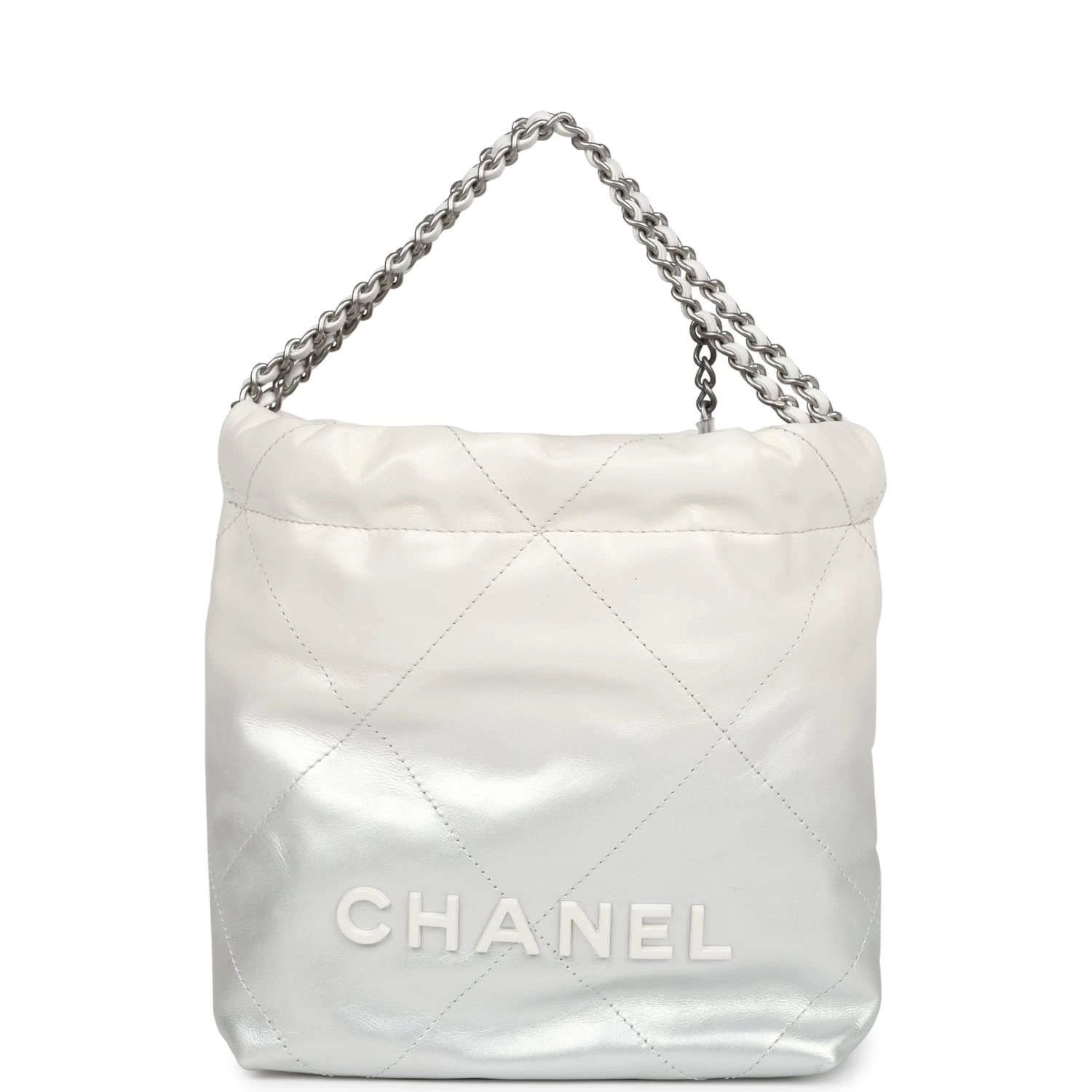 Chanel Mini 22 Hobo White And Silver Ombre Metallic Calfskin Silver Hardware 3 Chanel Mini 22 Hobo White And Silver Ombre Metallic Calfskin Silver Hardware