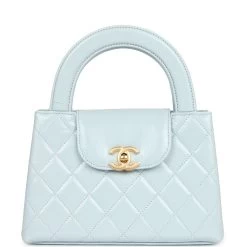 Chanel Small Kelly Shopper Light Blue Shiny Aged Calfskin Brushed Gold Hardware