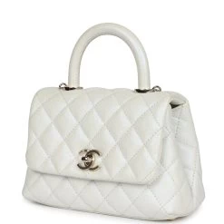 Chanel Mini Coco Handle Flap Bag Ivory Pearly Iridescent Caviar Light Gold Hardware -Online Bag Store C FN 240304 1 03