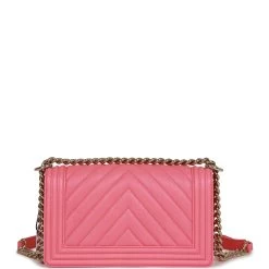 Chanel Medium Boy Bag Pink Chevron Caviar Light Gold Hardware -Online Bag Store C FNB 060322 1 04