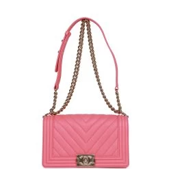 Chanel Medium Boy Bag Pink Chevron Caviar Light Gold Hardware -Online Bag Store C FNB 060322 1 07