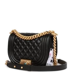 Chanel Small Boy Bag Messenger Black Caviar Antique Gold Hardware -Online Bag Store C FNB 100422 1 03