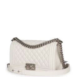 Chanel Medium Boy Bag White Caviar Aged Silver Hardware -Online Bag Store C FNB 230602 1 03