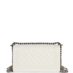 Chanel Medium Boy Bag White Caviar Aged Silver Hardware -Online Bag Store C FNB 230602 1 05