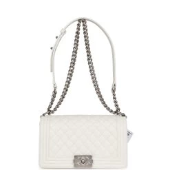 Chanel Medium Boy Bag White Caviar Aged Silver Hardware -Online Bag Store C FNB 230602 1 07