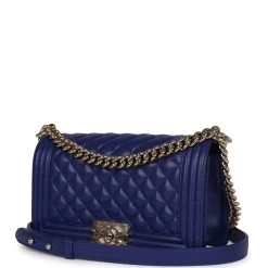 Chanel Medium Boy Bag Blue Caviar Light Gold Hardware 15 Chanel Medium Boy Bag Blue Caviar Light Gold Hardware -Online Bag Store C FNB 230803 1 03