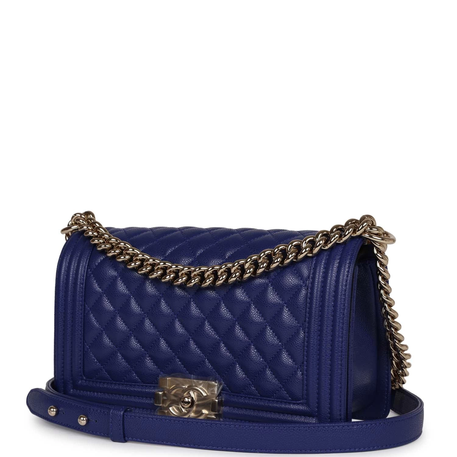Chanel Medium Boy Bag Blue Caviar Light Gold Hardware 7 Chanel Medium Boy Bag Blue Caviar Light Gold Hardware - Image 5
