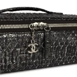 Chanel Vanity Case Black Metallic Python Silver Hardware -Online Bag Store C FNB 240126 1 YB 07