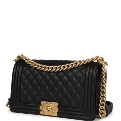 Chanel Medium Boy Bag Black Lambskin Antique Gold Hardware -Online Bag Store C FNB 2410125 1 QT 03