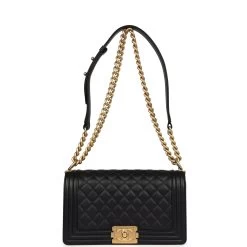 Chanel Medium Boy Bag Black Lambskin Antique Gold Hardware -Online Bag Store C FNB 2410125 1 QT 07