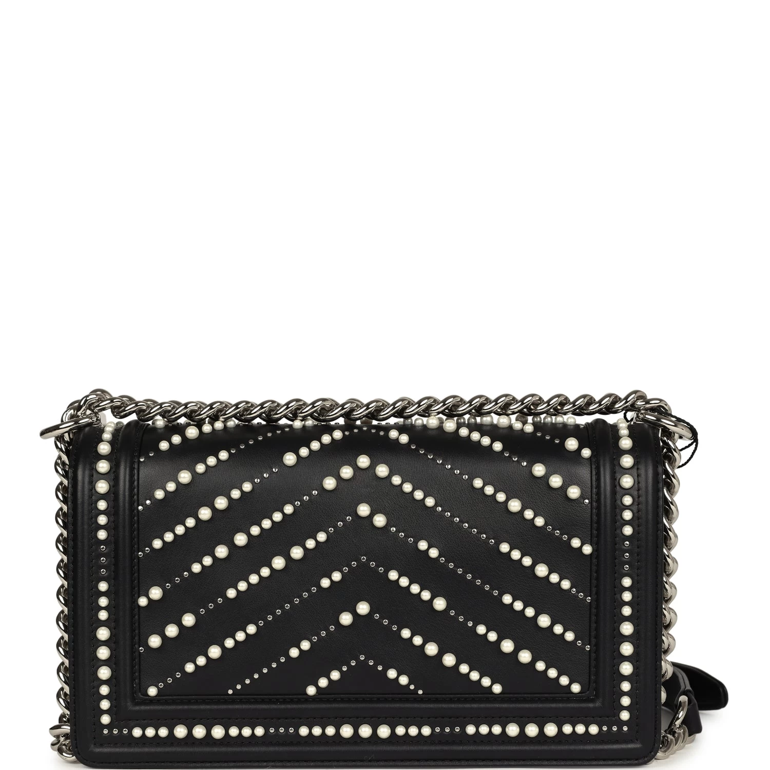 Chanel Medium Boy Bag Black Pearl Chevron Calfskin Silver Hardware 6 Chanel Medium Boy Bag Black Pearl Chevron Calfskin Silver Hardware - Image 4