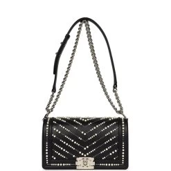Chanel Medium Boy Bag Black Pearl Chevron Calfskin Silver Hardware 17 Chanel Medium Boy Bag Black Pearl Chevron Calfskin Silver Hardware -Online Bag Store C FNB 2410125 2 QT 07