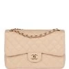 Pre-owned Chanel Jumbo Classic Double Flap Bag Beige Caviar Gold Hardware 1 Pre-owned Chanel Jumbo Classic Double Flap Bag Beige Caviar Gold Hardware -Online Bag Store C JM255 011623 1 01