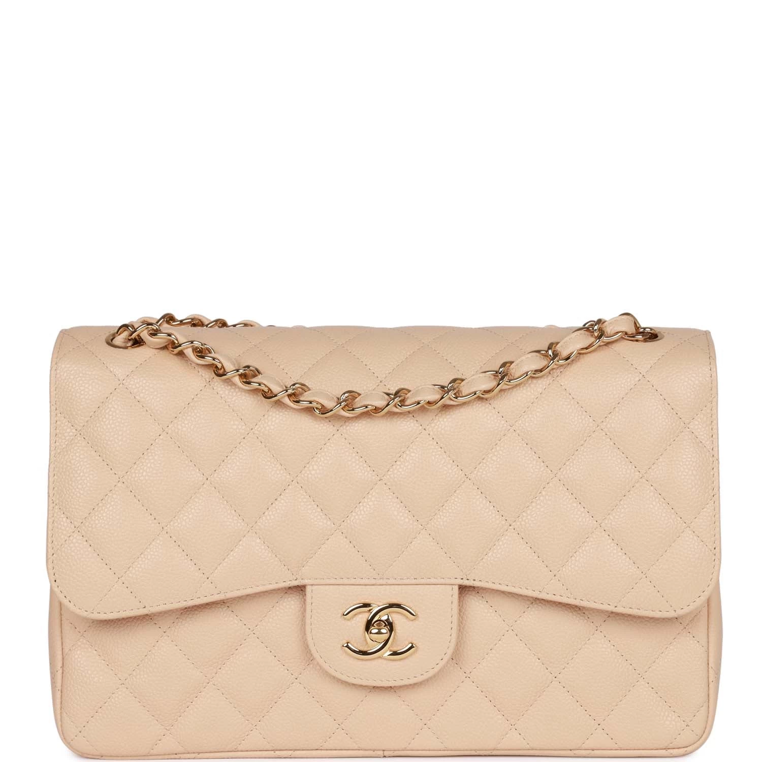 Pre-owned Chanel Jumbo Classic Double Flap Bag Beige Caviar Gold Hardware 3 Pre-owned Chanel Jumbo Classic Double Flap Bag Beige Caviar Gold Hardware