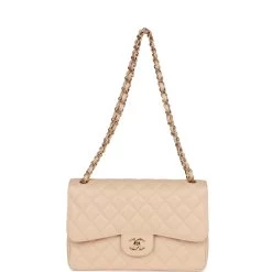 Pre-owned Chanel Jumbo Classic Double Flap Bag Beige Caviar Gold Hardware 17 Pre-owned Chanel Jumbo Classic Double Flap Bag Beige Caviar Gold Hardware -Online Bag Store C JM255 011623 1 07